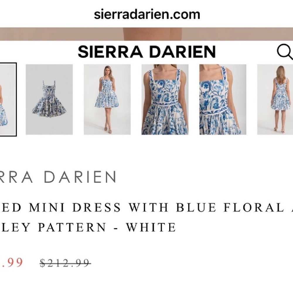White and Blue Floral Midi Dress
